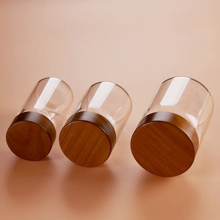 Wholesale Diameter 47mm Glass Bottles with Acacia Wood Lid  for Sample Sub Bottle Storage Bottles Jars