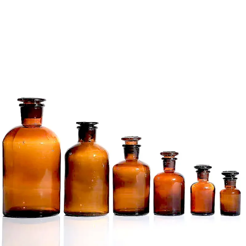 Liquid chemical narrow mouth 125ml safety  borosilicate Amber glass reagent bottle with scale bottle