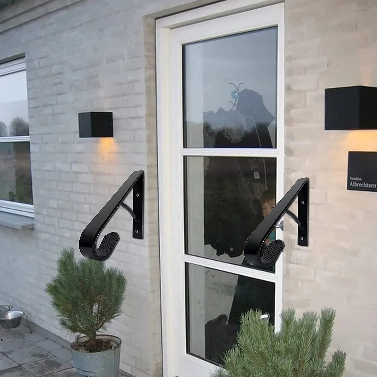 Single Post Handrail Wrought Metal Post Mount Step Grab Supports With Base Plate Fits 1 or 2 Steps