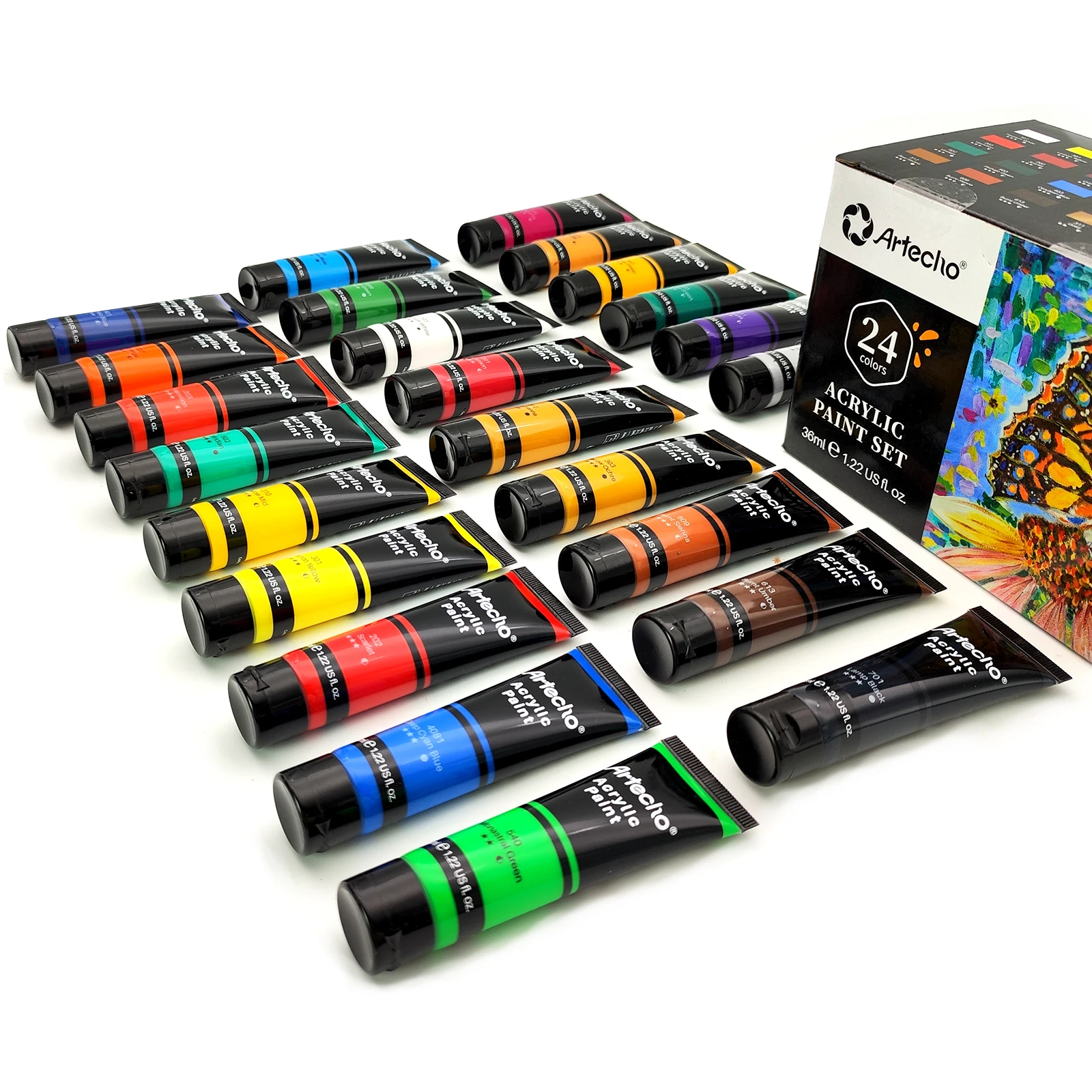 Artecho 24 colors acrylic paint set suitable for both beginners and experienced artists