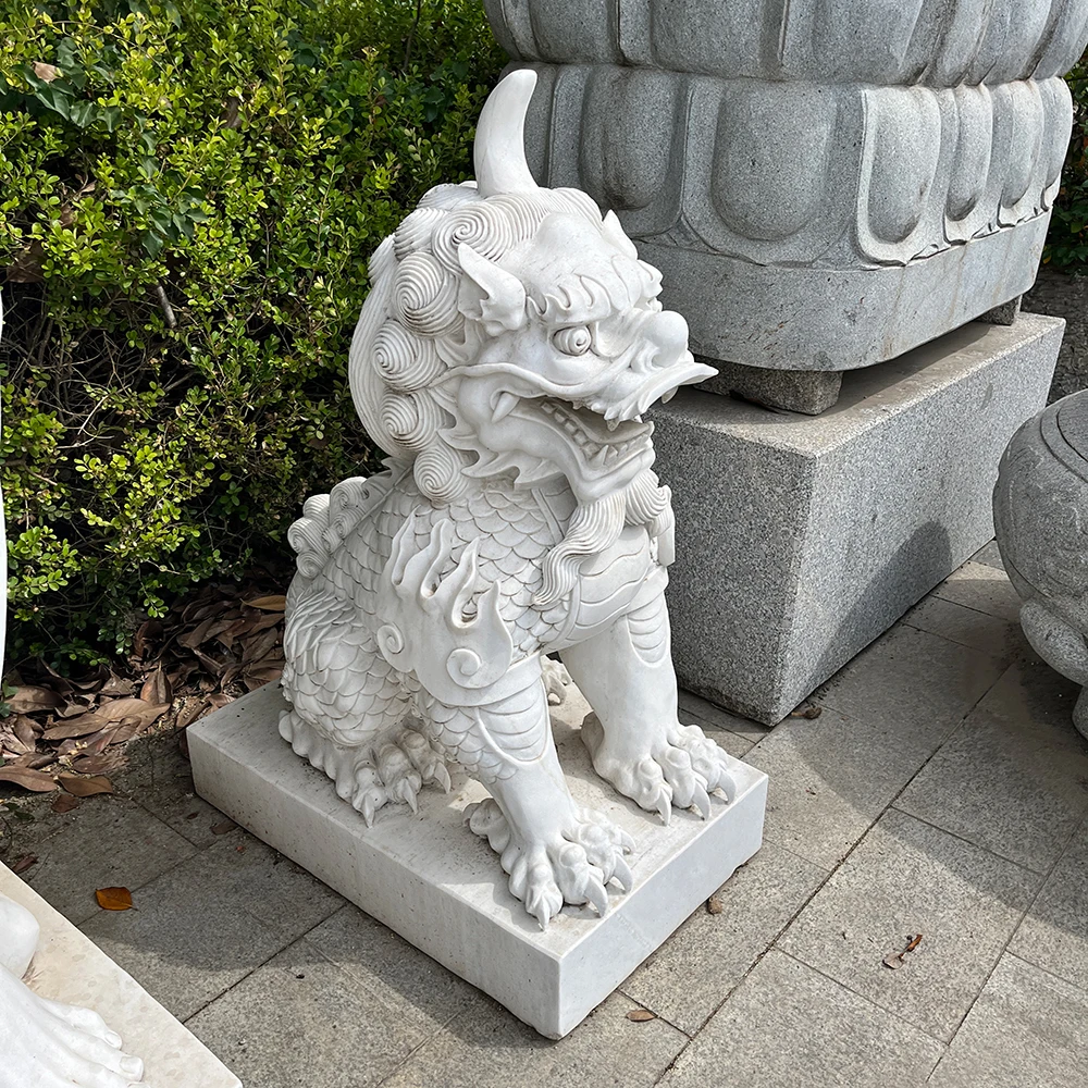 Factory custom Foo Dog Statue Marble Marble Animal Statue Chinese Foo Dog Lion