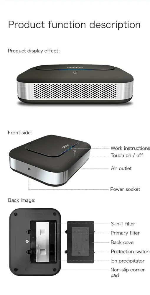 Ionizer 7 Stage ESP Filter UV LEDs PCO Car Air purifier Portable Air Freshener Remove Bad Odors