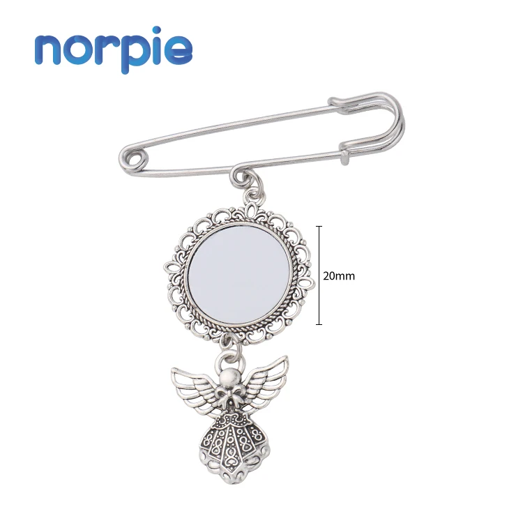 Wedding Bouquet Photo Charm DIY Brooches Pin Brooch Metal Sublimation Metal Brooch with angel wings