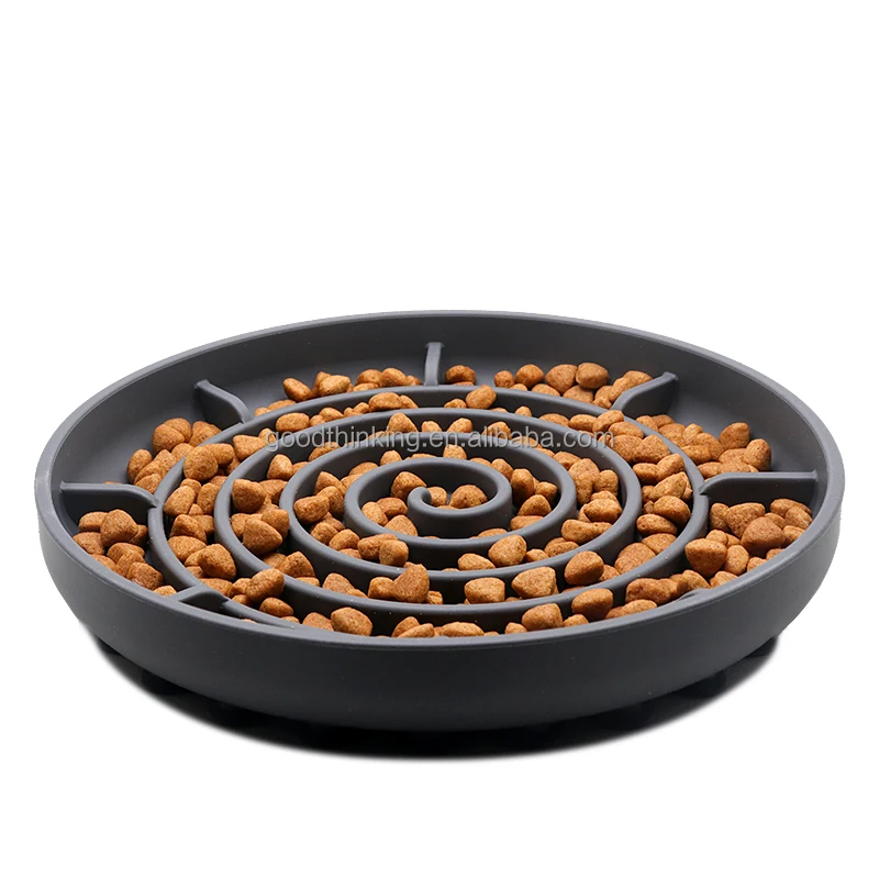 Cat dog slow feeder mat customization silicone soft small size portable outdoor suction cup fix firmly spiral pattern pet bowl