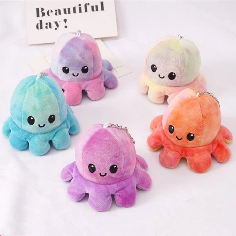 
 Двухсторонний плюшевый осьминог, мягкие игрушки с животными, Маленькая подвеска, плюшевый брелок  