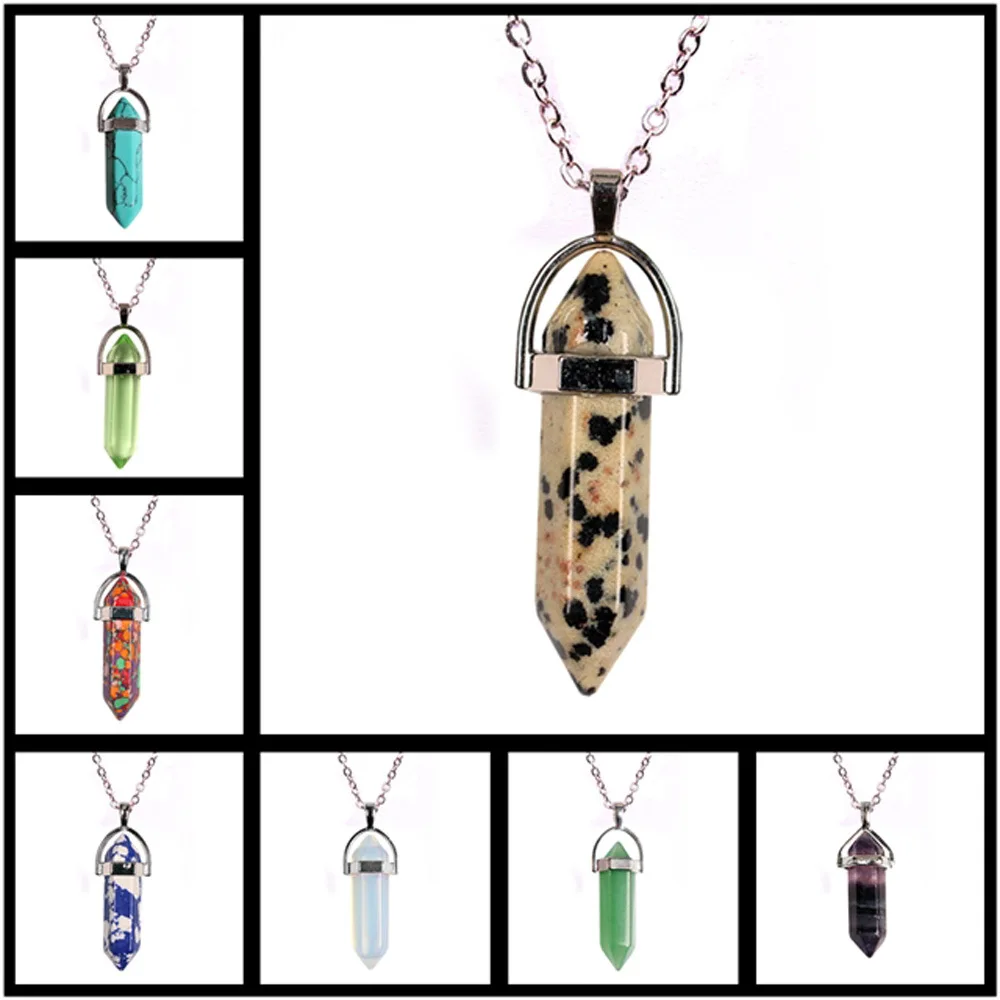 Bullet Hexagonal Column Pendant fashion natural stone jewelry necklace for women