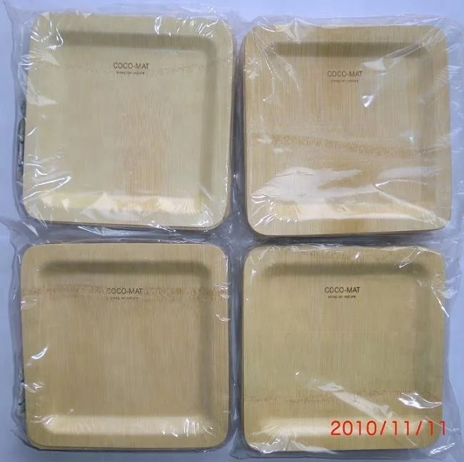 Modern Square Disposable Eco-Friendly Wood Charger Plates Sustainable Wooden Birch Veneer Stocked with Plant Pattern Dish Design