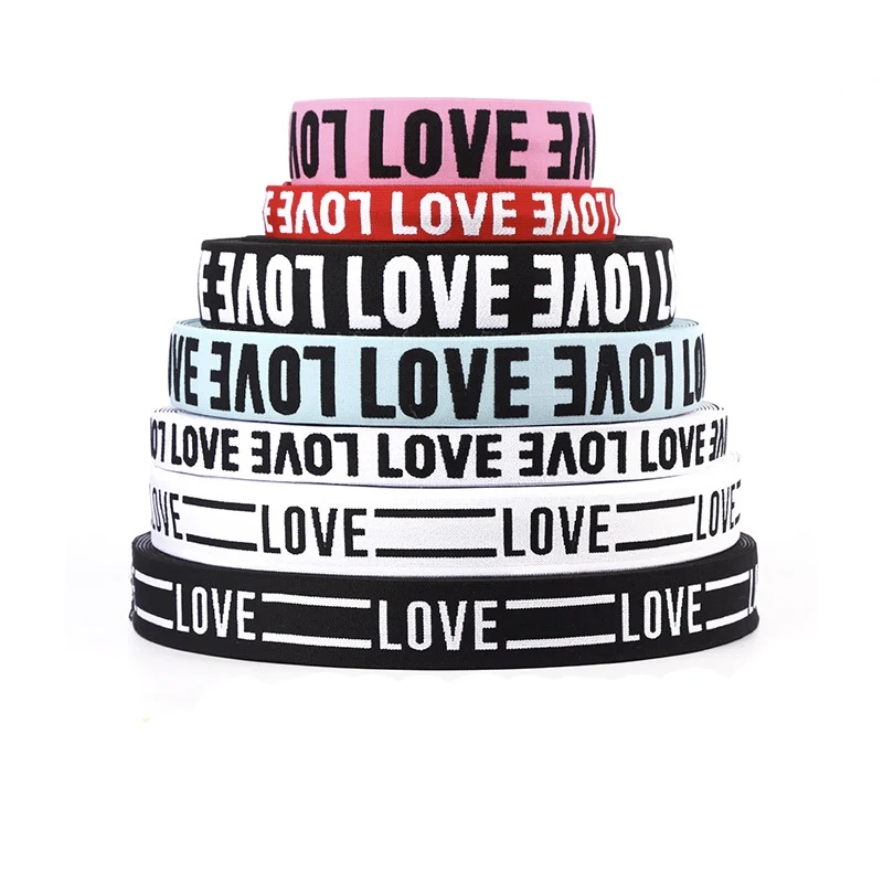 38mm elastic band Soft Woven Nylon Color Letter Love Jacquard Elastic Band For Bra Underwear