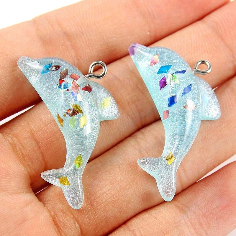 Pink Green Random Color Dolphin Shape Pendant Charms Fashion Jewelry Accessories For Making Keychain Necklace