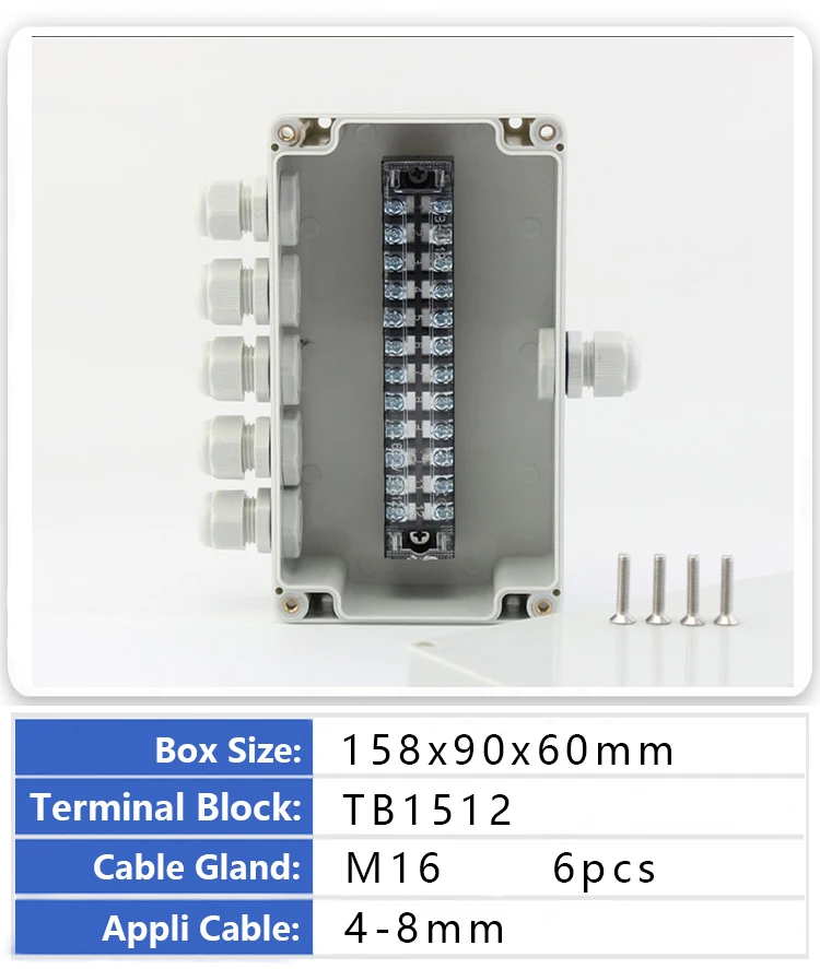 158x90x60mm with 6 M16 waterproof junction box outdoor cable connector with Terminal Block