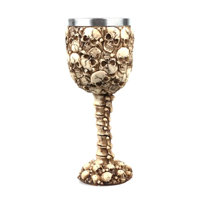 Halloween Party Cups Unique Wine Glass Double Wall Stainless Steel Spooky Skeleton Wine Resin Goblet