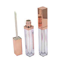 Бесплатный образец, 4 мл, блестящий золотой блеск для губ, упаковка в бутылку, пустая розовая квадратная тюбик для блеска для губ