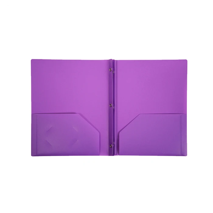 Dongguan factory wholesale A4 PP plastic 2 pocket 3 prongs file folder