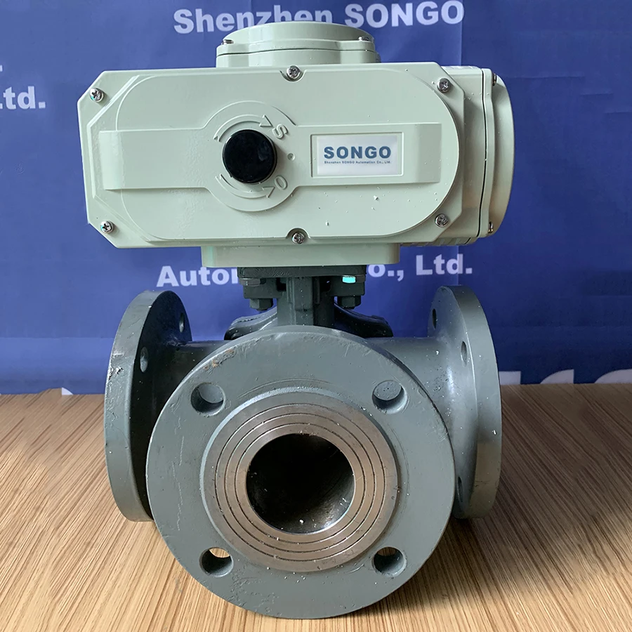 DN250 10 inch big size electric actuated 3 way port flange connection casting steel Motorized ball valve