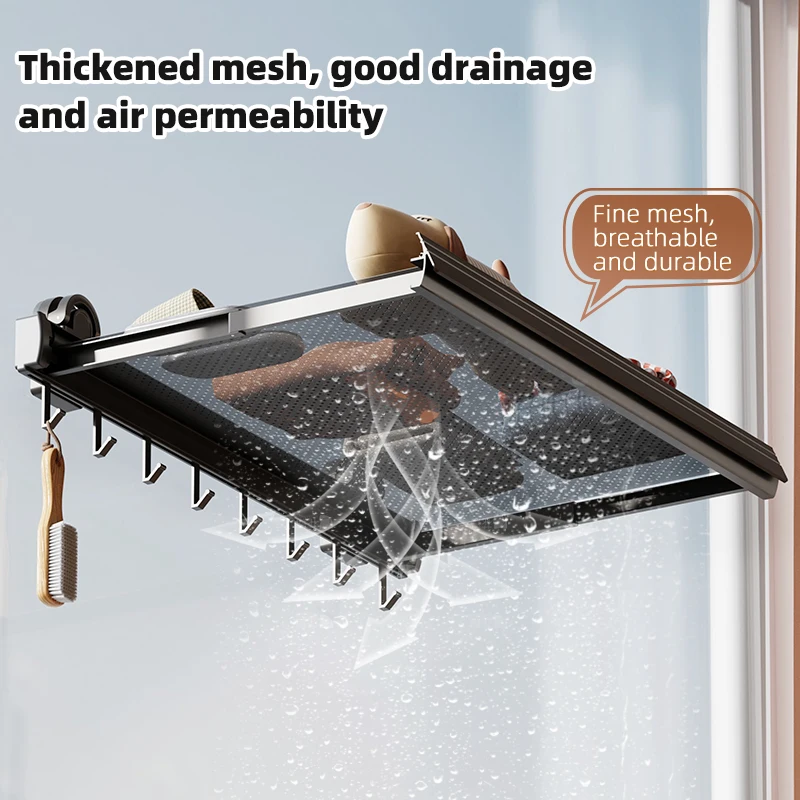 Wholesale Space-Saving Aluminium Foldable Wall-Mounted Clothes Drying Net with Detachable Hooks for Living Room Use