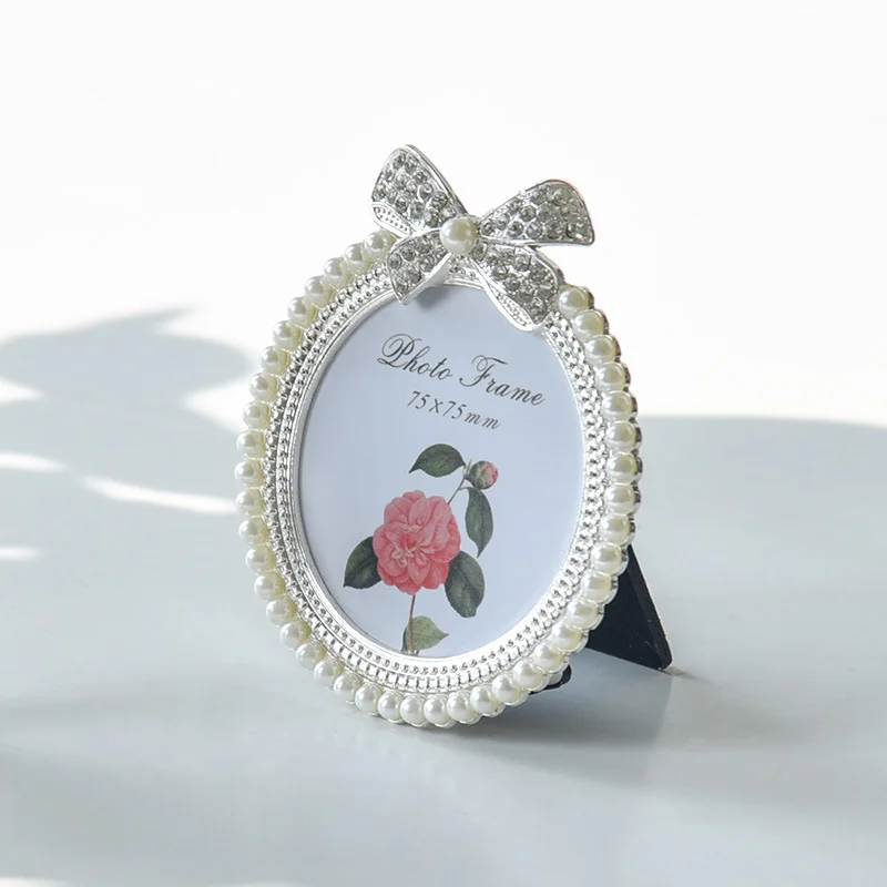 Luxury Retro Style Metal White Pearl Picture Frame Wedding Photo Frame Home Decoration Table Setting