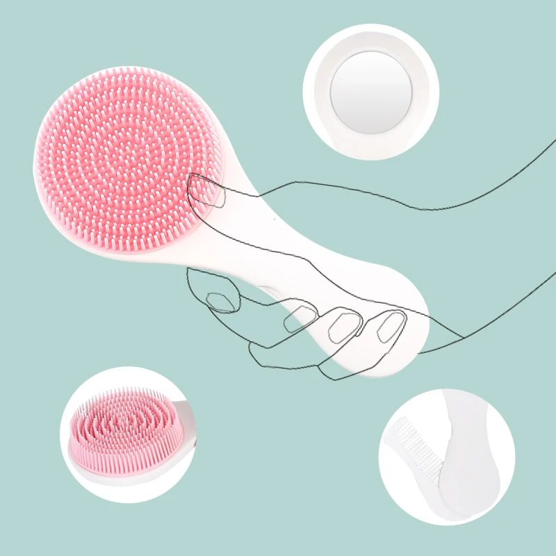 Baby Hair Brush and Comb Set Silicone Baby Brush and Comb Set with Mirror 3 in 1 Super Soft Infant Grooming Kit