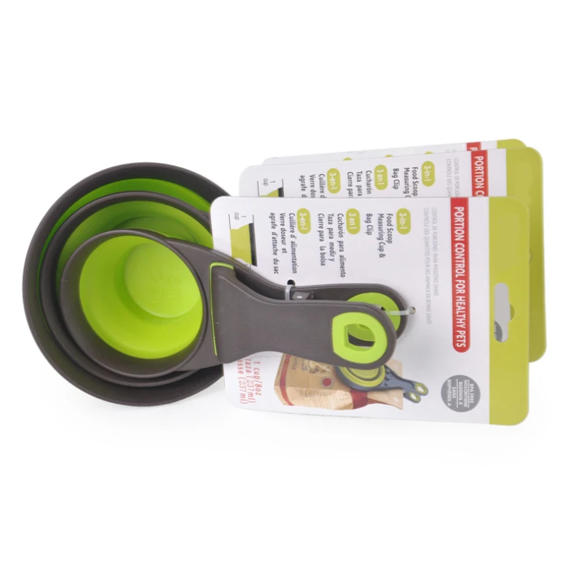 Складная Силиконовая миска для питомцев, портативная складная ложка с зажимом для еды собак и корма, можно измерить