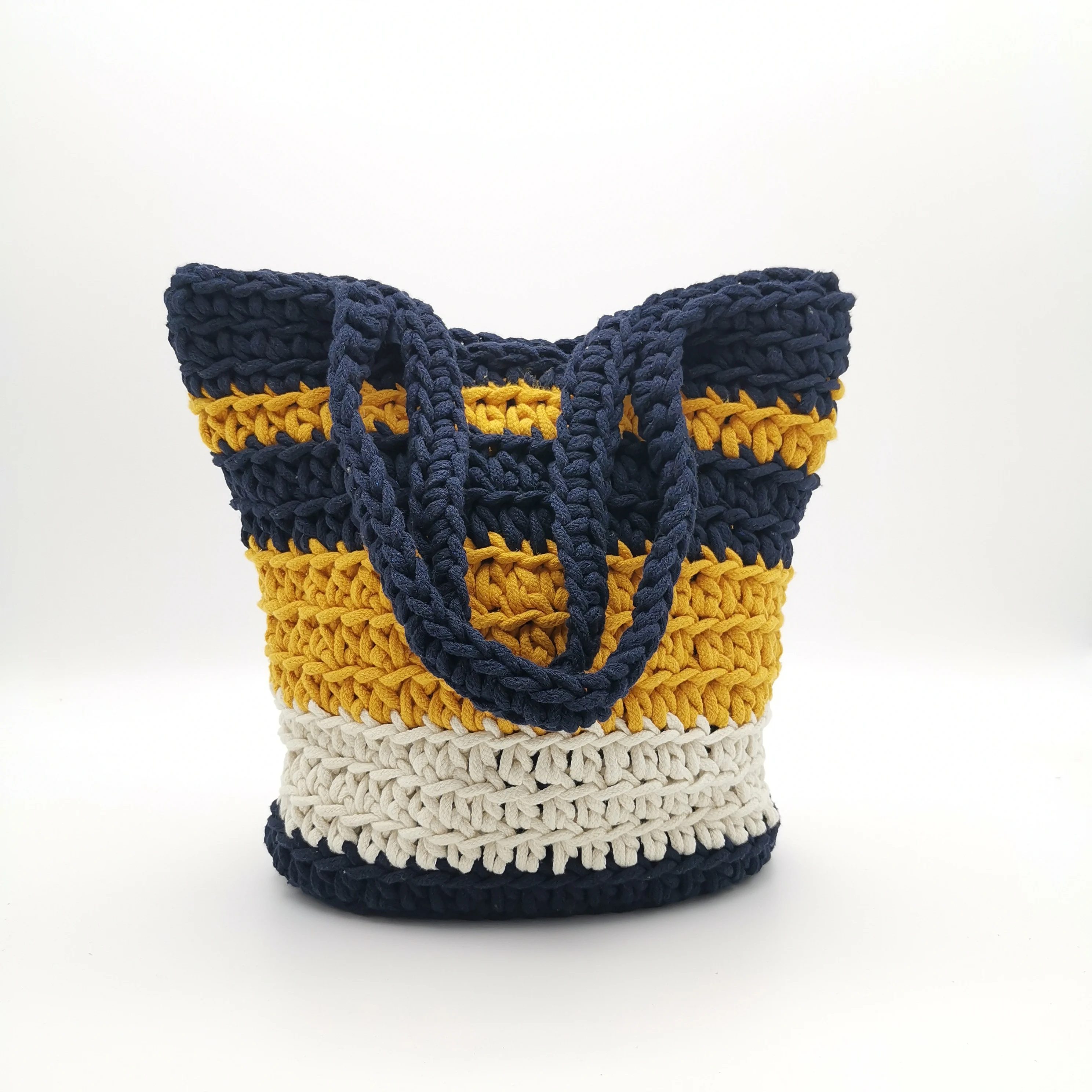 stripe handmade knitting crochet straw bags cotton rope woven bags