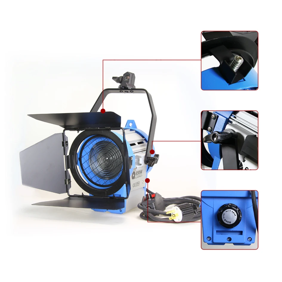 Alumotech Dimming 650w Fresnel Tungsten Spot Studio Video Projector Lights Tungsten Spotlight Lighting White Body Lamp