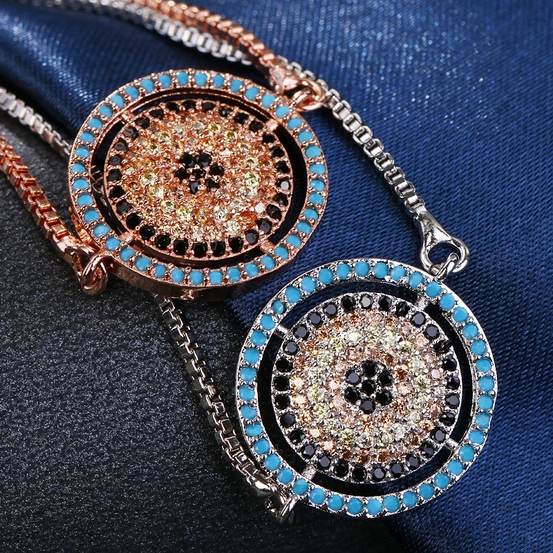 Wholesale Fashion Simple Small Disc Sapphire Inlaid Adjustable Pull Rose Gold Electroplated Eye Bracelet Jewelry
