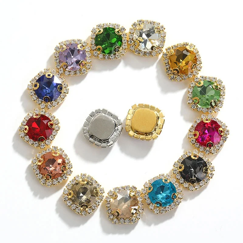 AW wholesale 8-16mm Gemstones With Crystal Buckle Metal Claw shape Fancy Stone DIY Sew on stones crystal for accessories