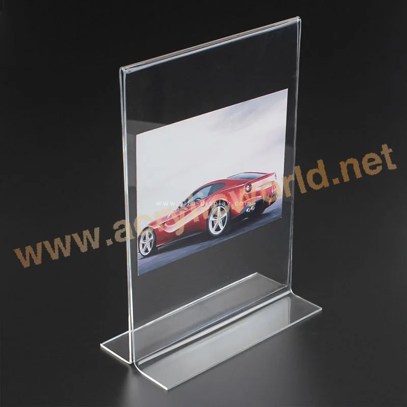 Factory Custom A5 Clear Acrylic T Shape Poster/ Menu/ Sign display stand acrylic menu sign rack