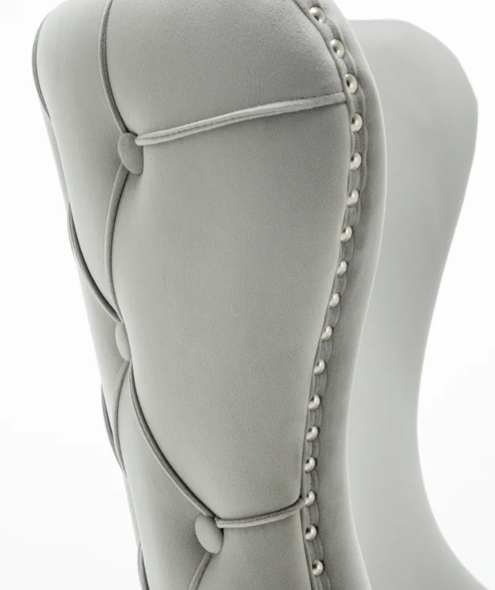 Knightsbridge Back Buttoned Brushed Velvet light Grey Dining Chair with Polished Stainless Steel Legs