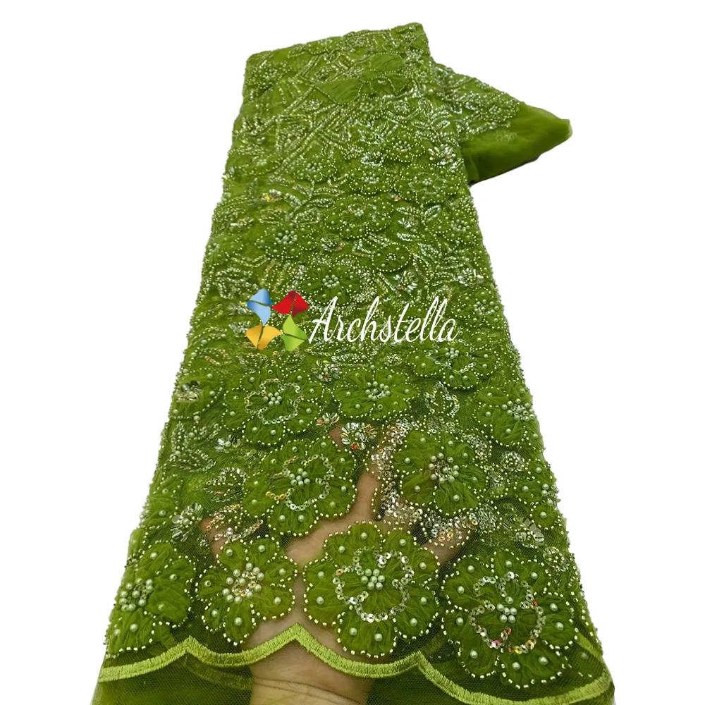 TikTok Hot-Selling 2024 polyester embroidery sequins luxury Beaded lace Fabric for African Wedding Party