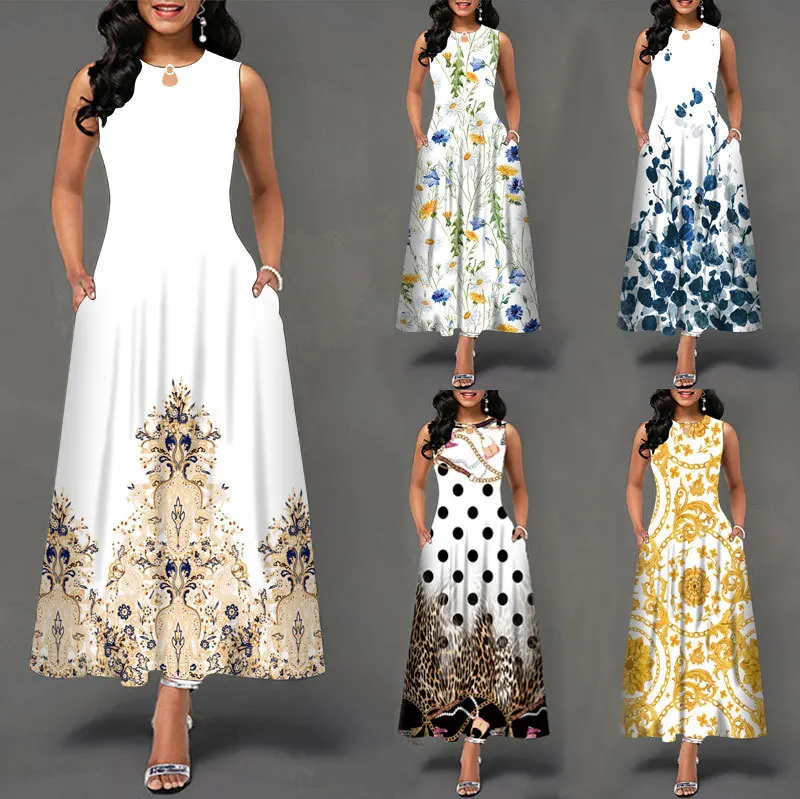 PRETTY STEPS 2022 Plus Size Maxi Dress Summer Floral Dresses Women Elegant Party Dress Sleeveless Long Flower Sundress