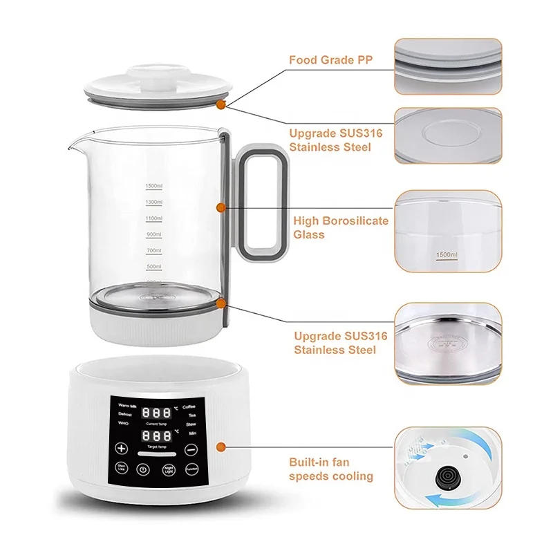 Night light Baby Milk Kettle with Air cooling modulator formula kettle multifunction glass Electric baby milk Boiler kettle