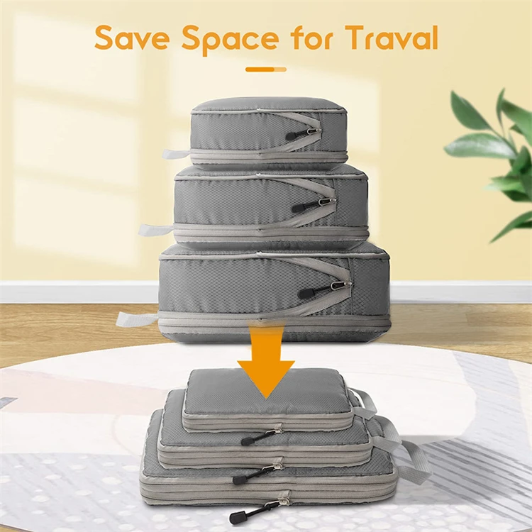 4-Set Compression Packing Cubes Large Lightweight Nylon Suitcase Organizer Bags Zipper Closure Vacation Travel