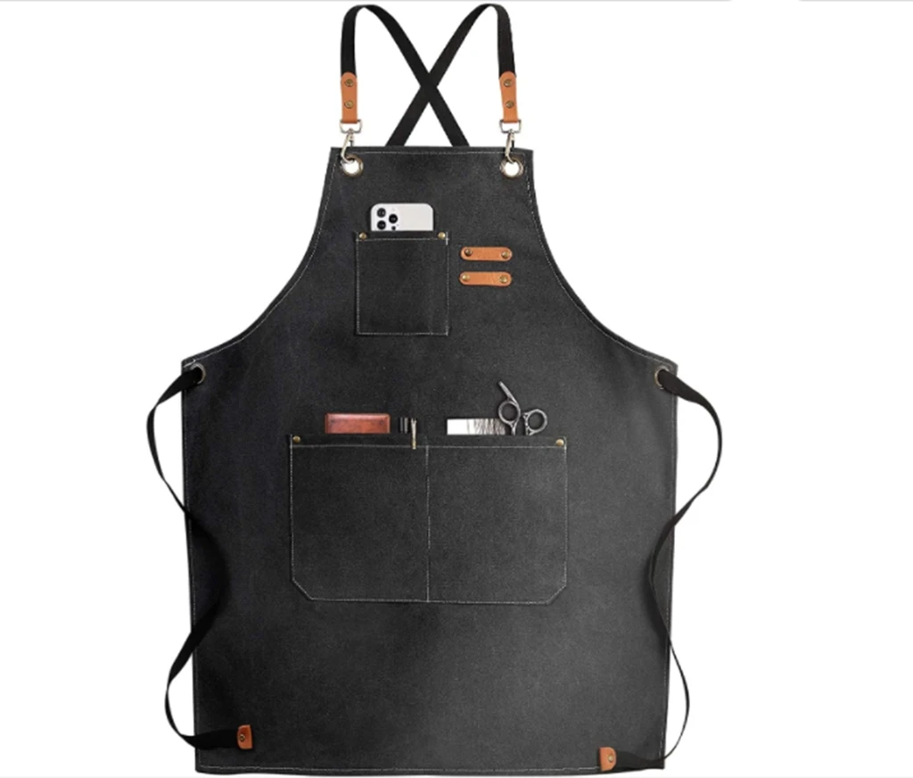 Anti-fouling Cross Back Cotton Canvas Apron With Adjustable Straps And Large Pockets Work Apron