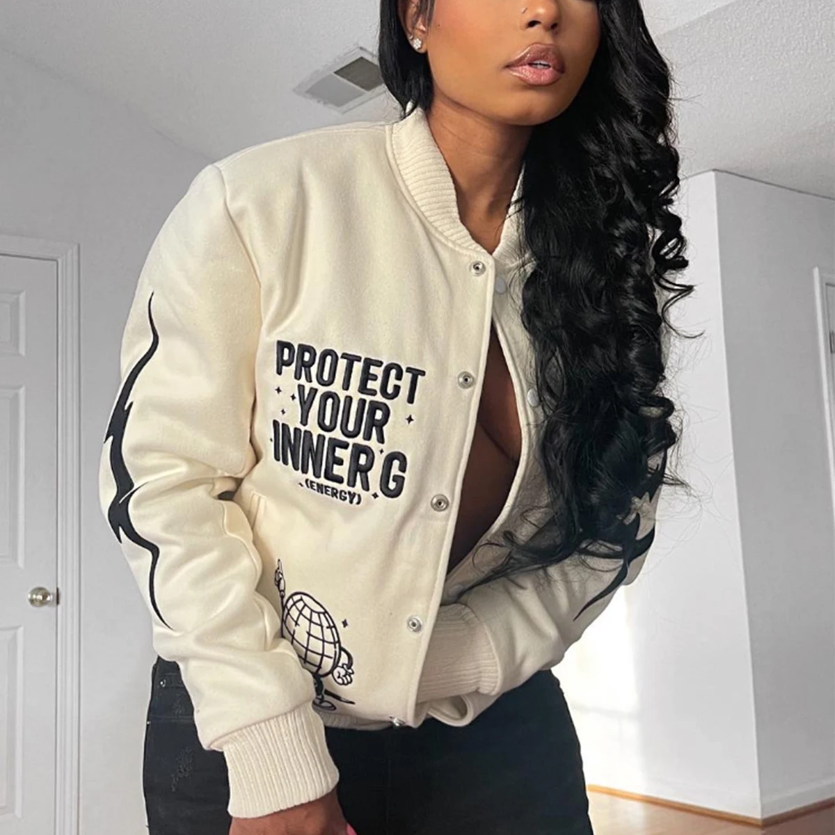 Designer Women Fall Winter Jacket Coat Patchwork Woolen Active Gym Sport Wear Casual Baseball Women Bomber Jacket Coat Winter