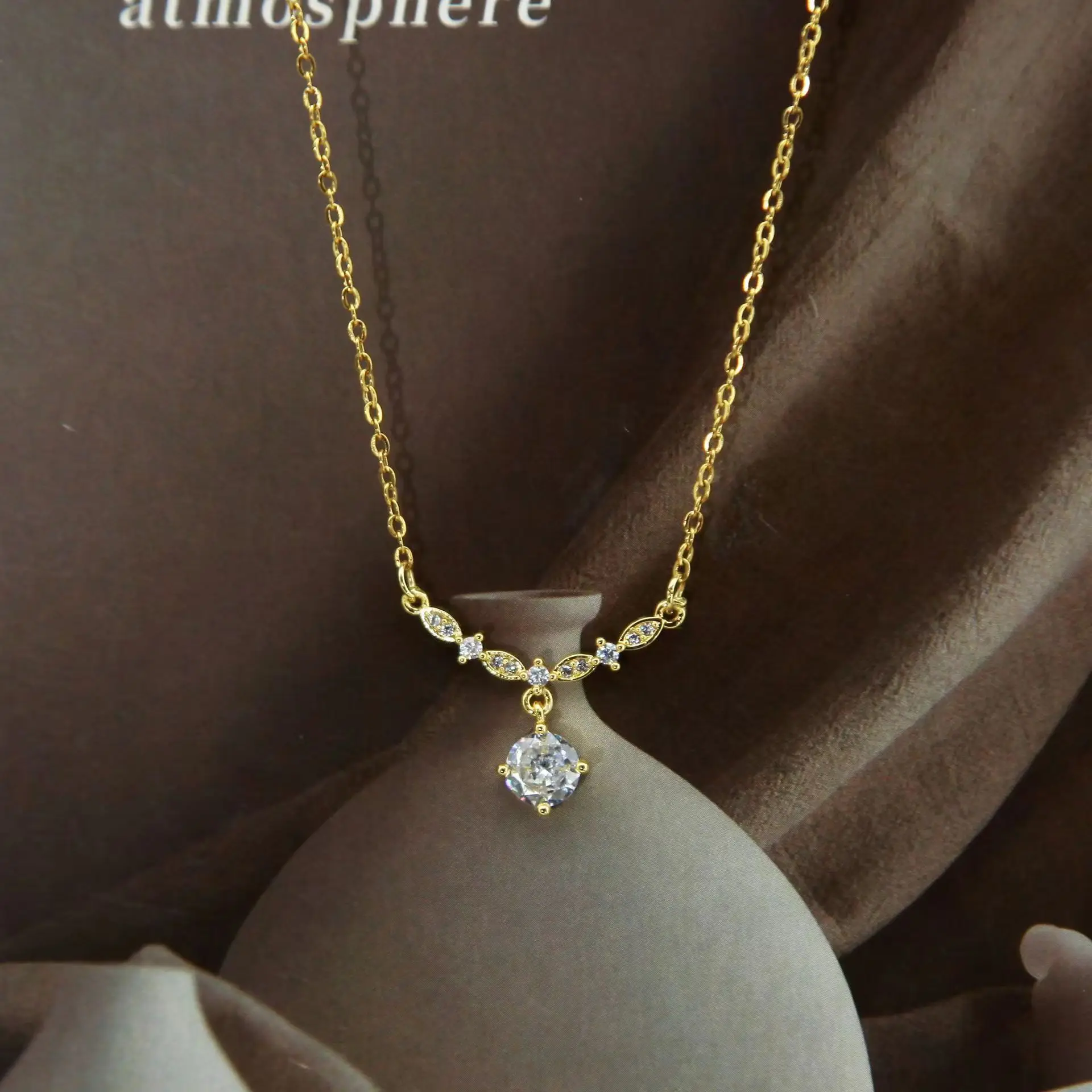 Shining Micro Zirconia Stainless Steel Chain Cz Brass Geometric Necklace Sparkling Cubic Zirconia Choker Necklace