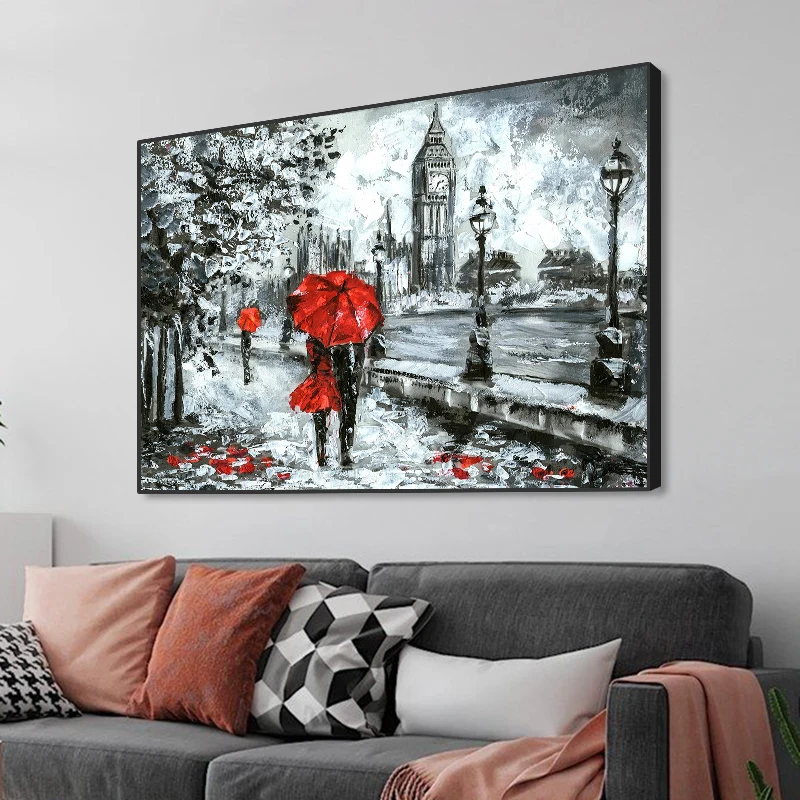 New Oil Painting Realistic Black Street Scene Custom 100% Handmade Oil Painting Canvas Painting Wall Art