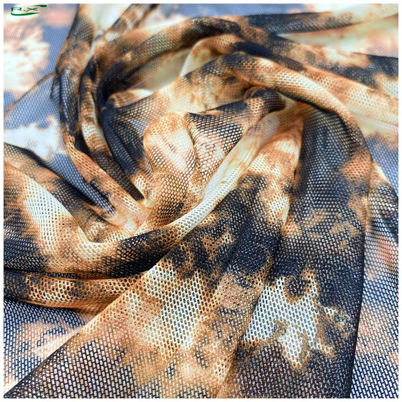 Custom wholesale high quality luxury  polyester leopard printed stretch Plain mesh fabric for dress
