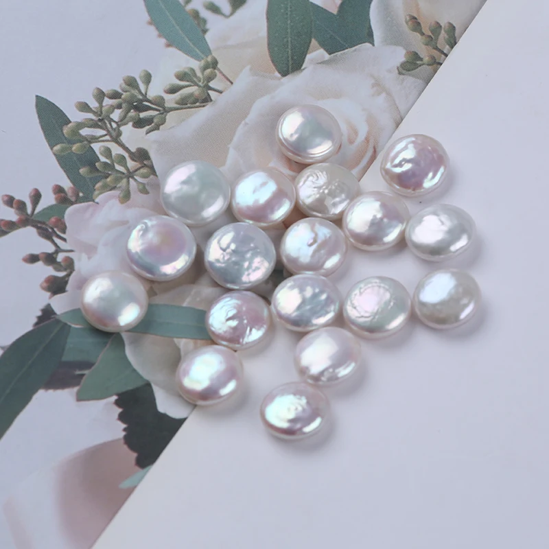10-11mm  White Coin Shape Cultured Freshwater Pearl Baroque Loose Beads High Luster Flawless