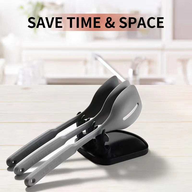 New Design Heat-Resistant BPA-Free Grill Utensil Rest & Spoon Holder for Kitchen Counter Silicone Spoon Rest with Drip Pad
