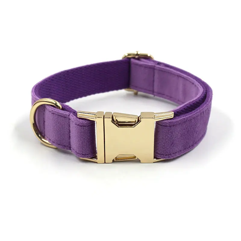 Classic Rose gold hardware pink velvet dog collar luxury durable cozy soft webbing metal dog collar dog lead manufacturer