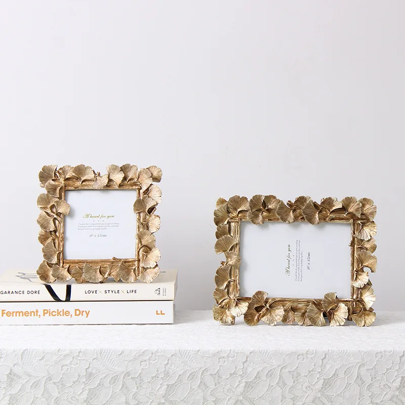 Retro Nostalgic Ginkgo Photo Frame Square Model Gold Leaf Shaped Frames Room Home Ornaments Maple Leaf Photo Frames