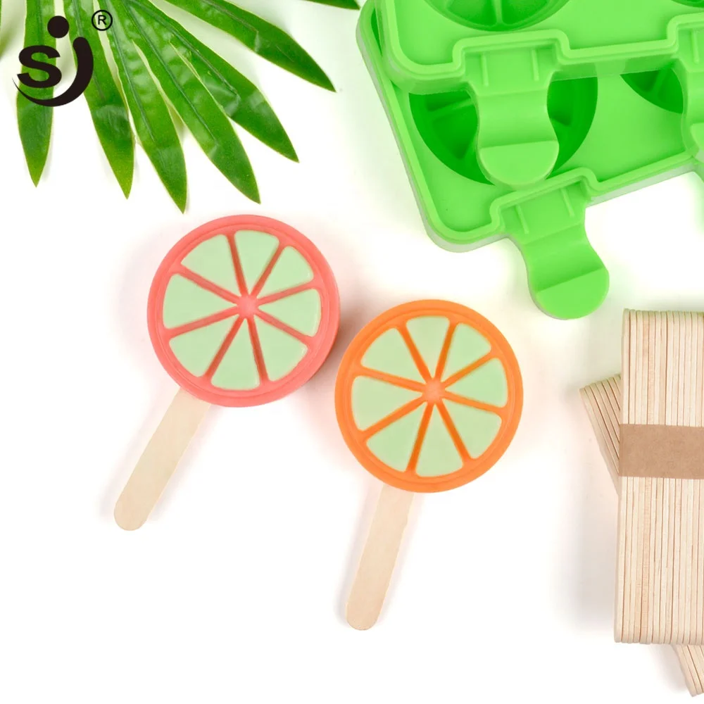 SJ 6 cavities round lemon slice pattern popsicle Ice cream silicone mold 3d kitchen DIY handmade tools