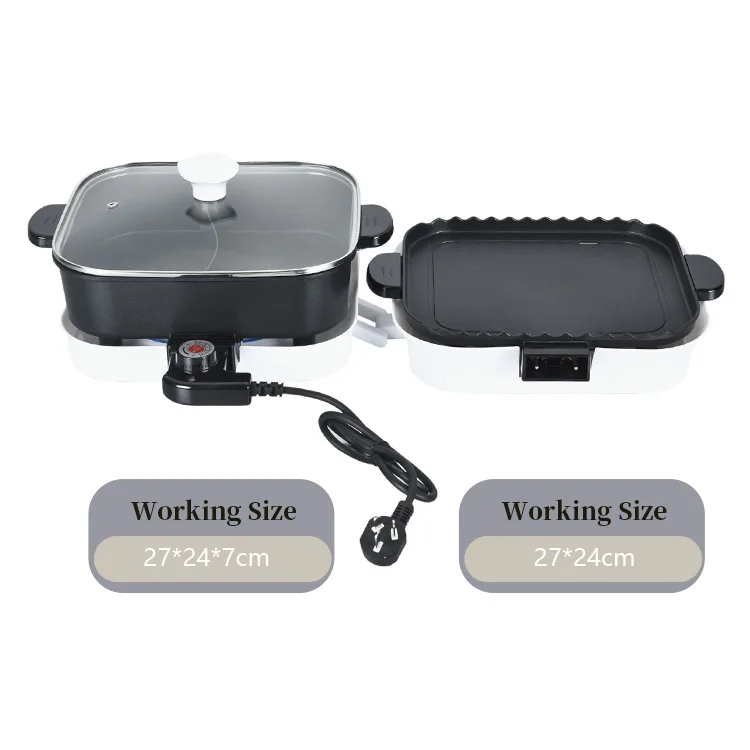 White Indoor Electric Barbecue Grills Korea Nonstick Electric Grill Hot Pot Home Party Roast Meat Boiling Various Ingredients
