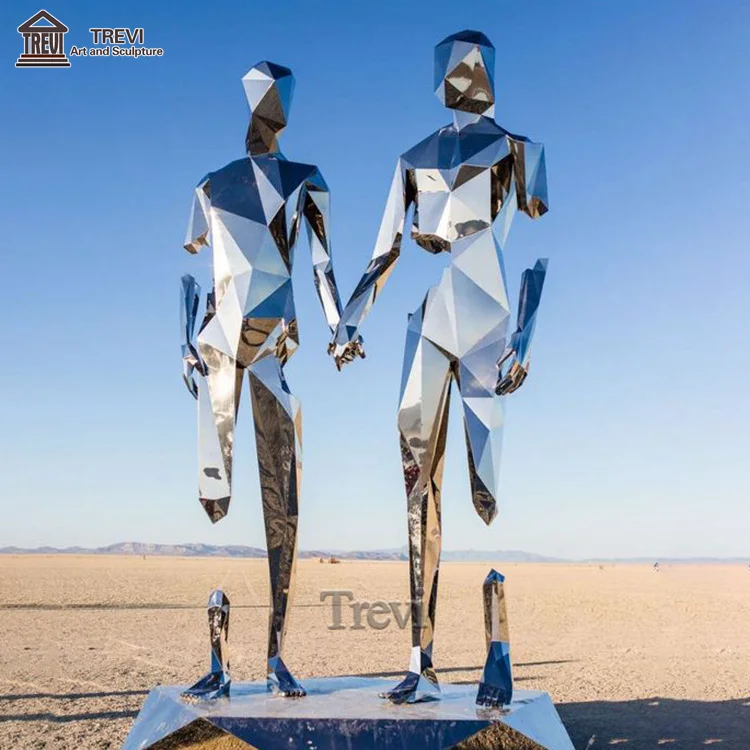 Modern Geometric Stainless Steel Statue Outdoor Sculpture Abstract Life Size Love Couple Statues Man and Woman Sculpture