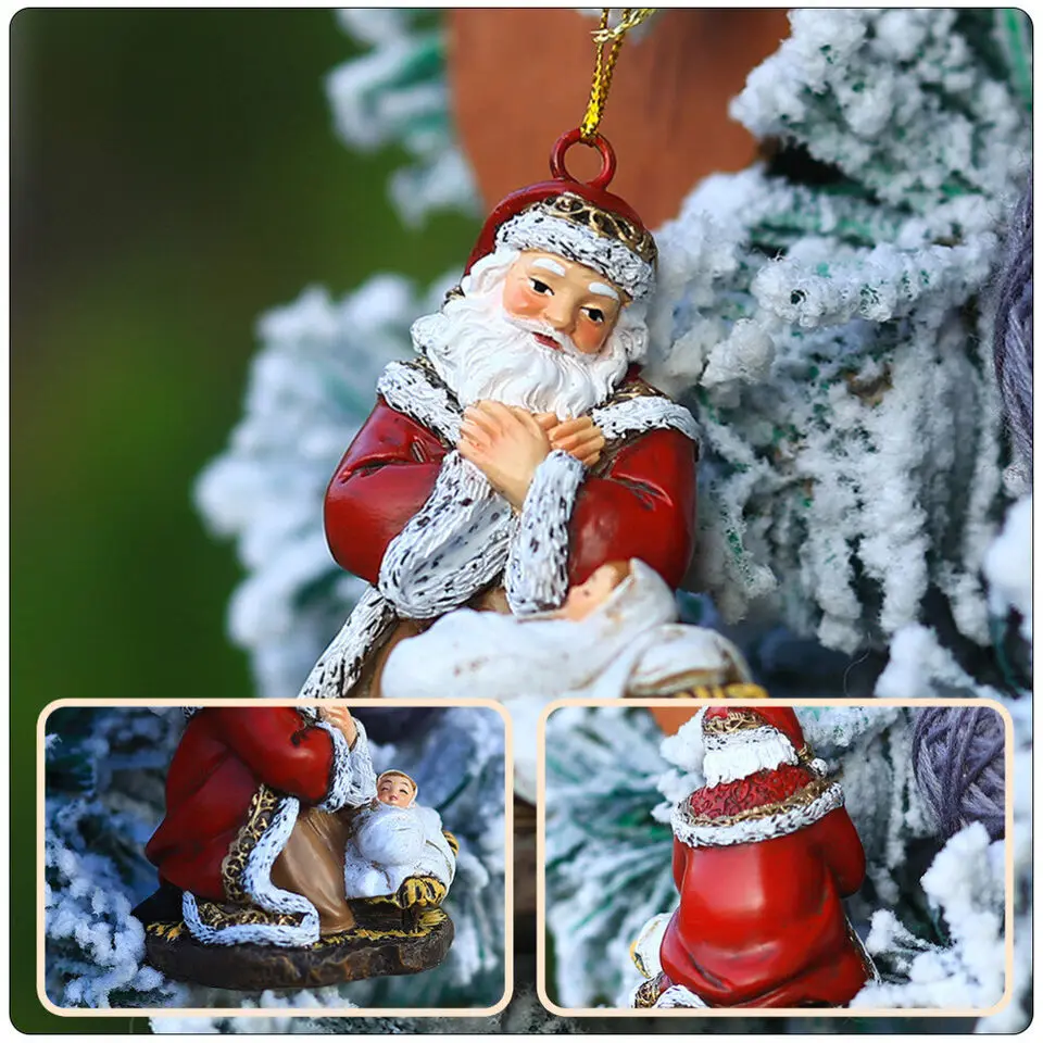 Interior Outdoor House Christmas Tree Hanging Ornament Vintage Red Coat Santa Adornment Resin New Statues Sculptures Decoration