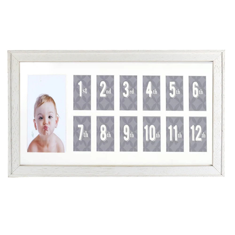 Memory Box Pine Wood 2 Picture 12 Month My First Year Baby Photo Frame