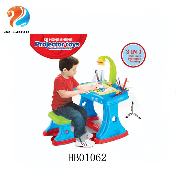Hot Selling  Kids Educational Toys Drawing Projector Table With Chair Art Painting Board Children Drawing Toys With Projector