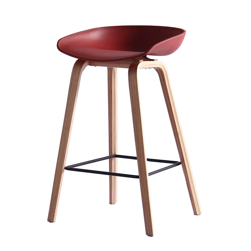 Wholesale High Quality Commercial Furniture Modern Blue Height High Counter Stool with Natural Wood Legs