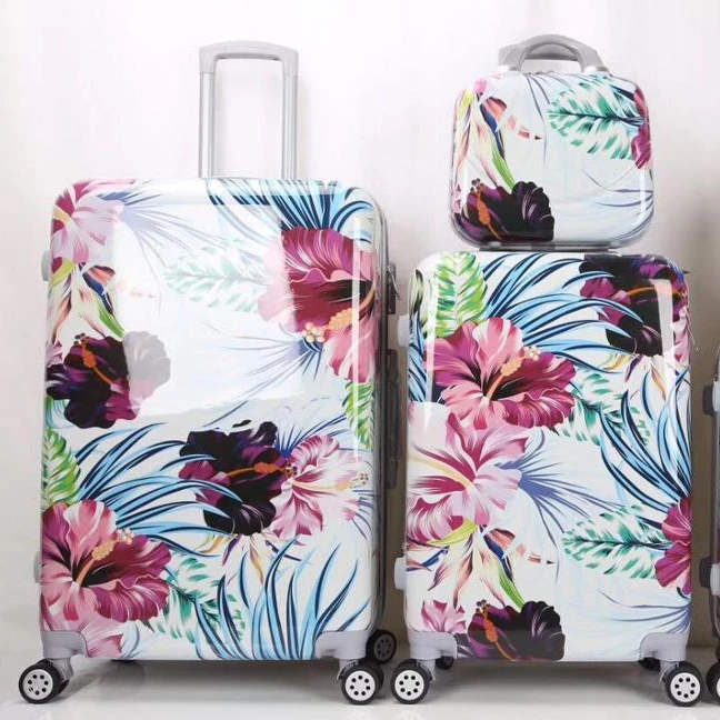 2019 good quality colorful flower  travel trolley luggage sets cheap suitcase carry bag (62323822214)