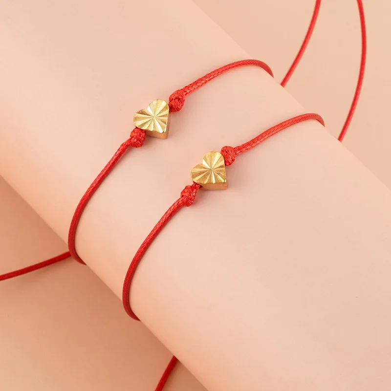 14 k gold plated Handmade Love Heart Charm Bracelet Red Rope Thread String Adjustable Bracelets For Women Couples